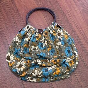Vintage hobo 70s corduroy floral purse, shoulder bag tote